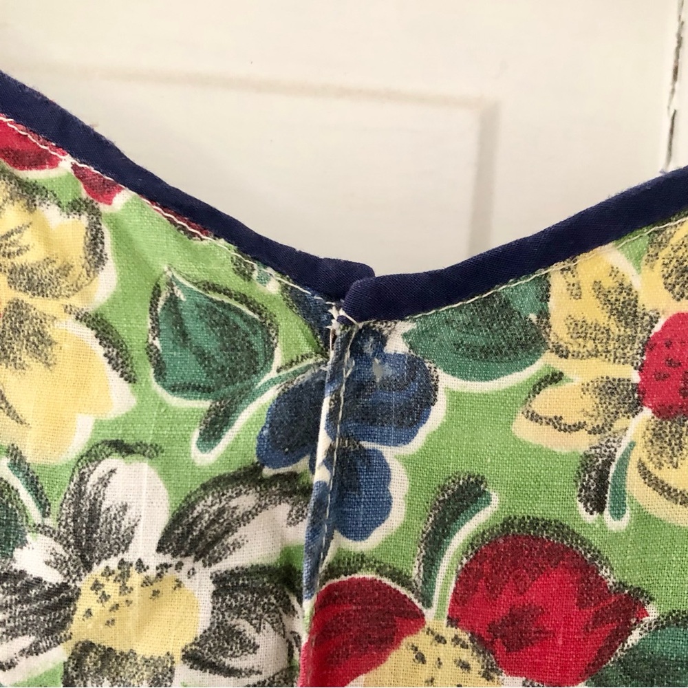 Vintage Floral Smock pockets Apron bow flowers green blue red yellow - Picture 9 of 10